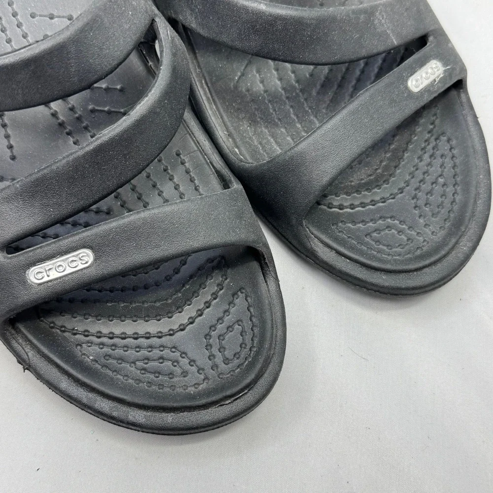 Crocs Patricia‎ Wedge Sandals Womens Size 11 Black Strappy Open Toe Casual